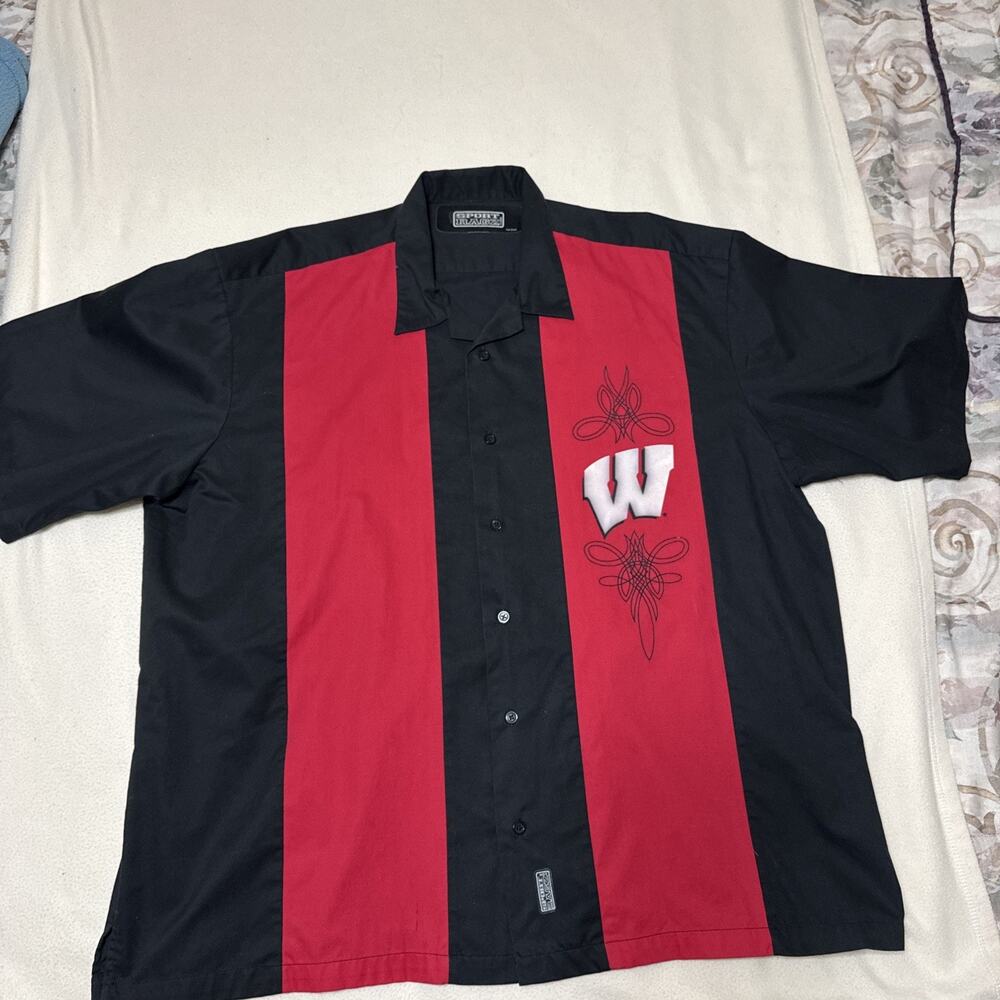 VERY RARE 3XL Sport Ragz WI Bowling Shirt Black & Red X-Large W AccentsOn Front